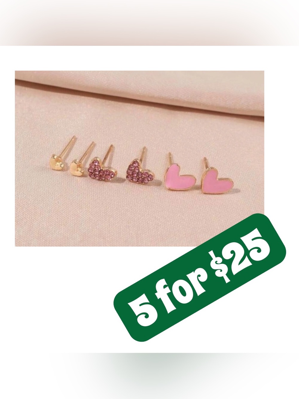 *5 ITEMS FOR $25*  3 Pair Mini Gold and PINK Heart Earrings